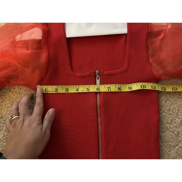 Balboa Zip Up Crop Top Red Puff Sleeves Size Small - Picture 4 of 7